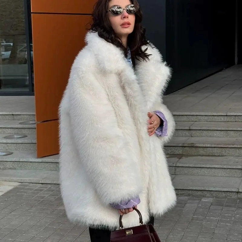imitation fox fur coat in winter