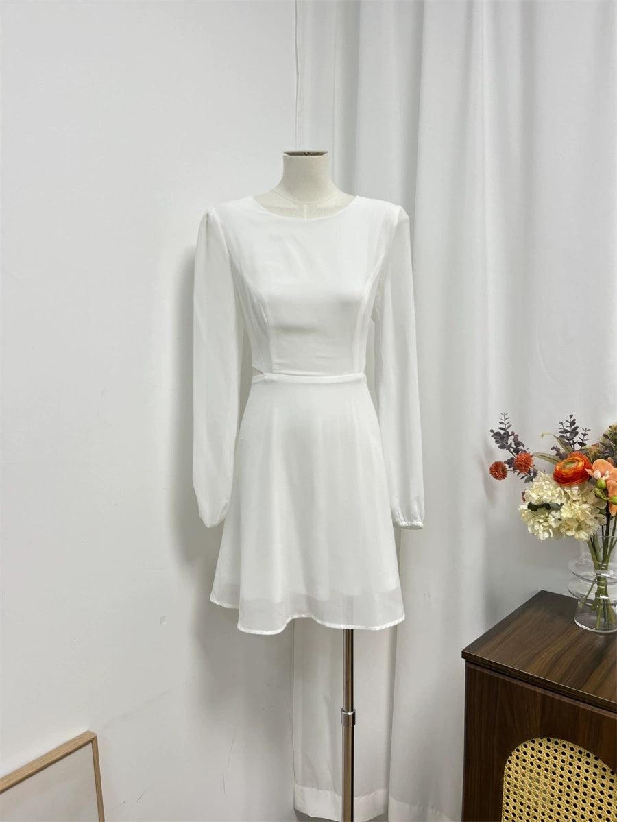 white long-sleeved chiffon waistless dress