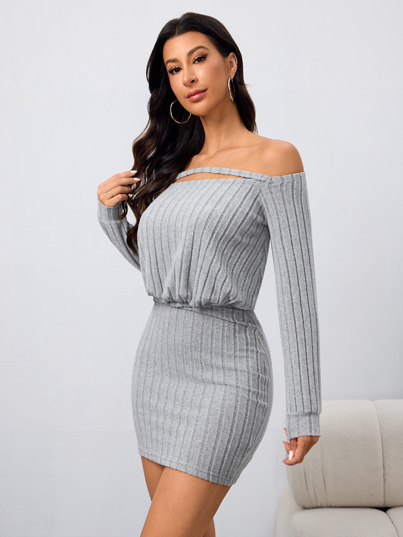 grey Off-the-shoulder bodycon mini dress