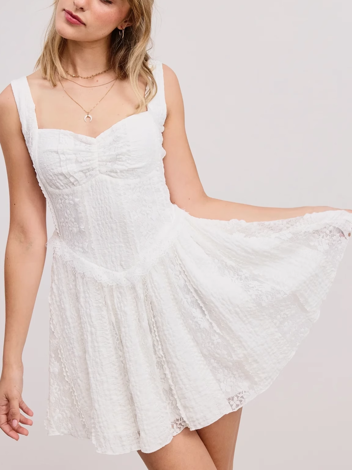 white ruffled lace heart neck slip dress