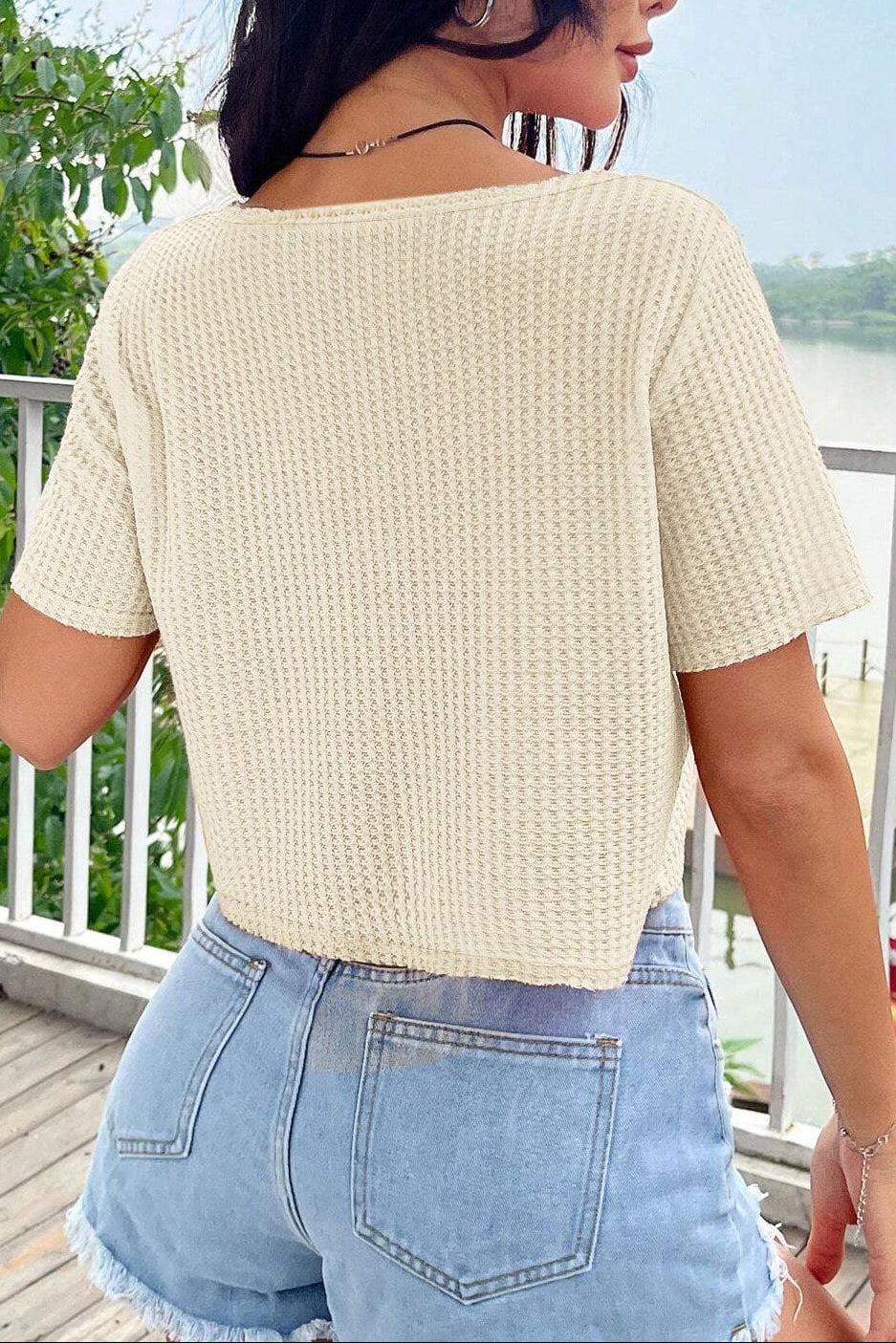 moira cream V-neck cropped top