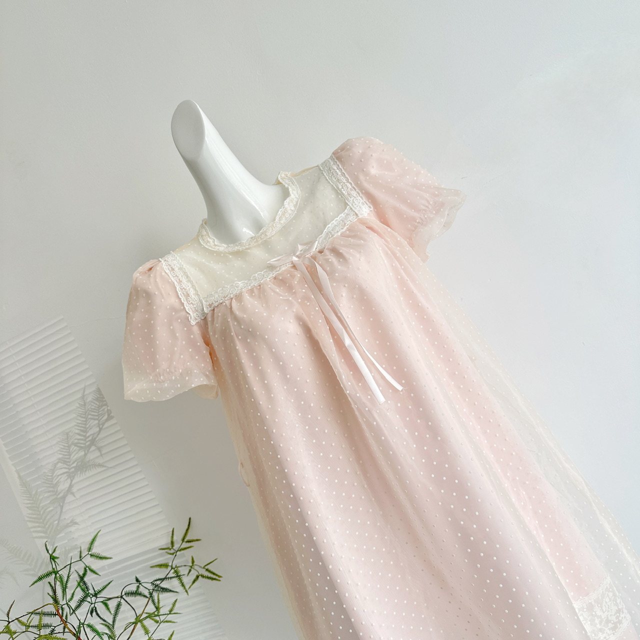 Polka dot tulle puff sleeve mini dress - pink