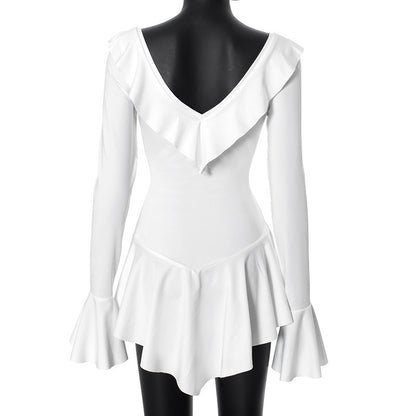 white Ruffled long-sleeved tie dress