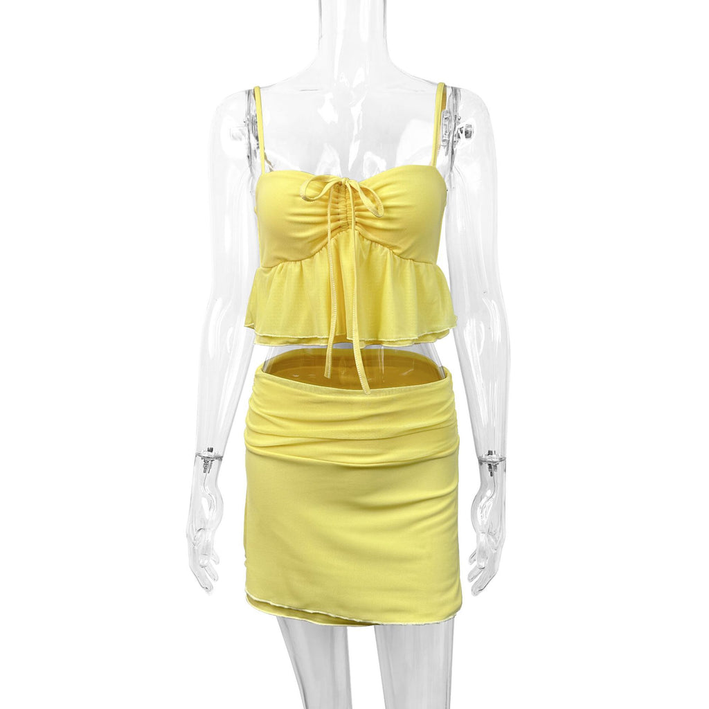 Two-piece set: camisole top and pleated pencil skirt