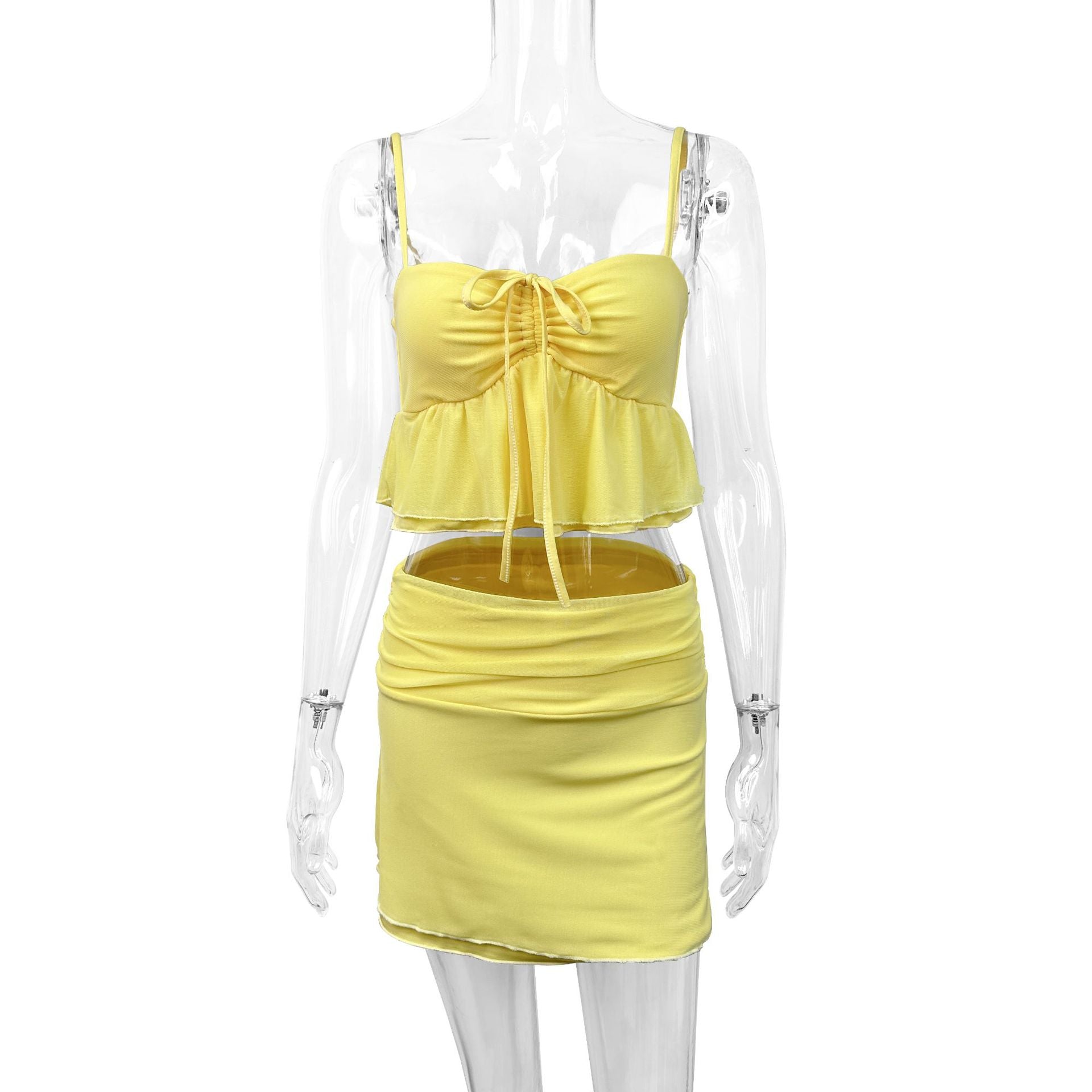 Two-piece set: camisole top and pleated pencil skirt