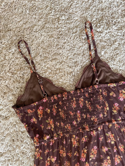 floral lace patchwork mesh camisole dress