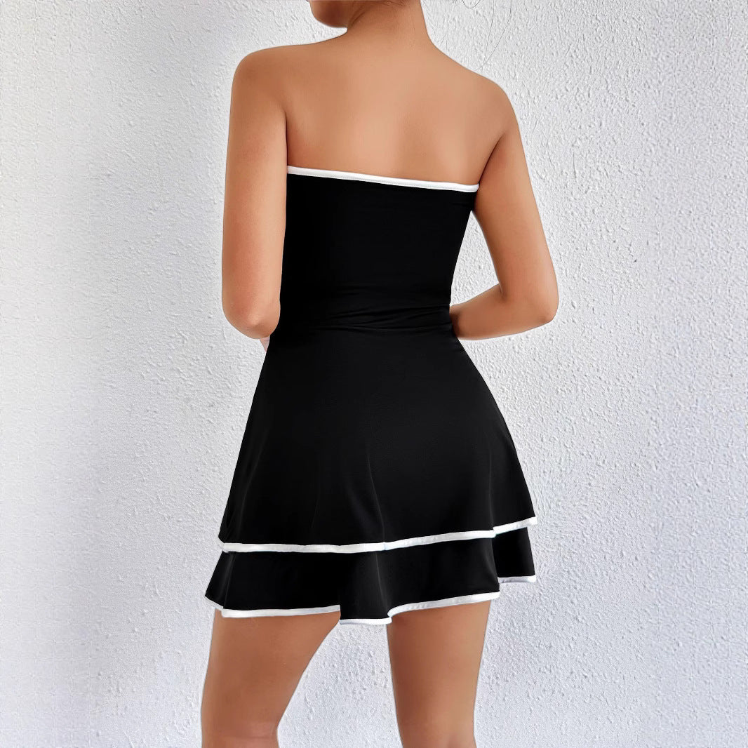evelyn black backless strapless mini dress