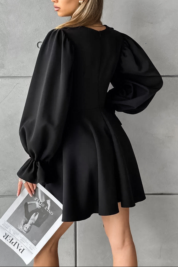 lesley Black flared sleeve mini dress