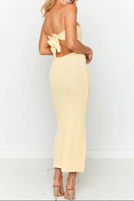 yellow Backless strap knitted maxi dress