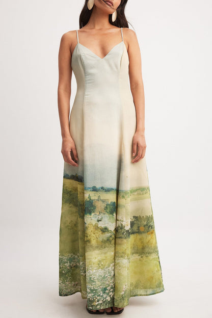kay v-neck floral Printed slip maxi dress - beige