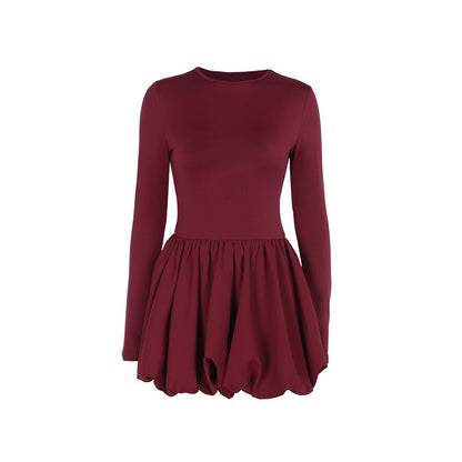 red Flower bud backless long-sleeved mini dress