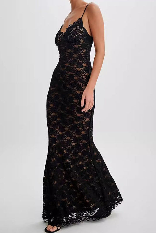 Black lace slip maxi dress