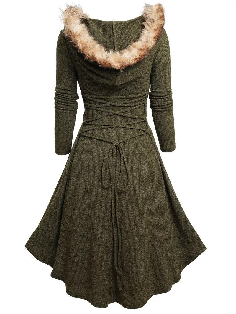 Christmas Ladies Retro Long Sleeve Plush Splicing Dress