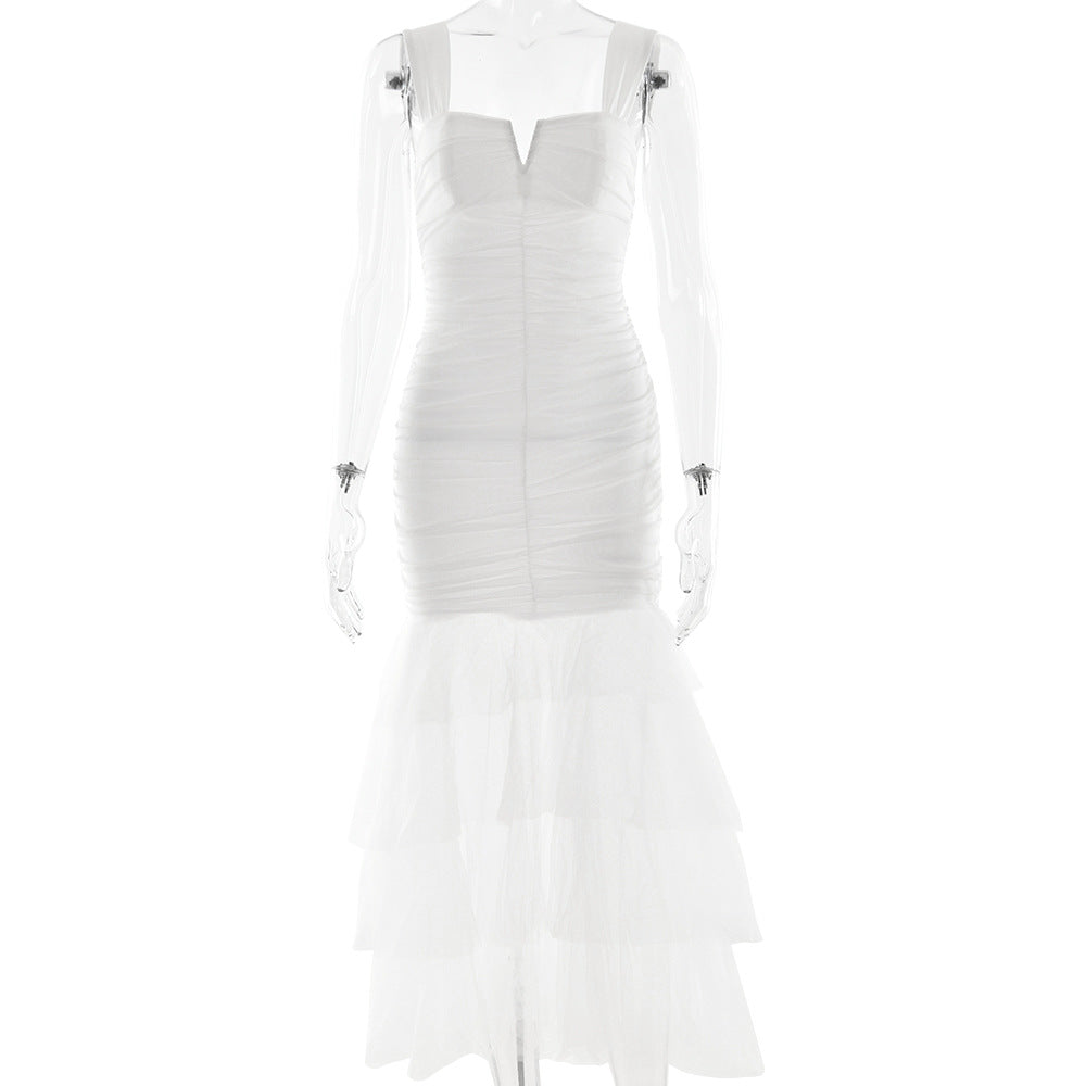 white spliced slip dress