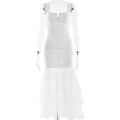 white spliced slip dress