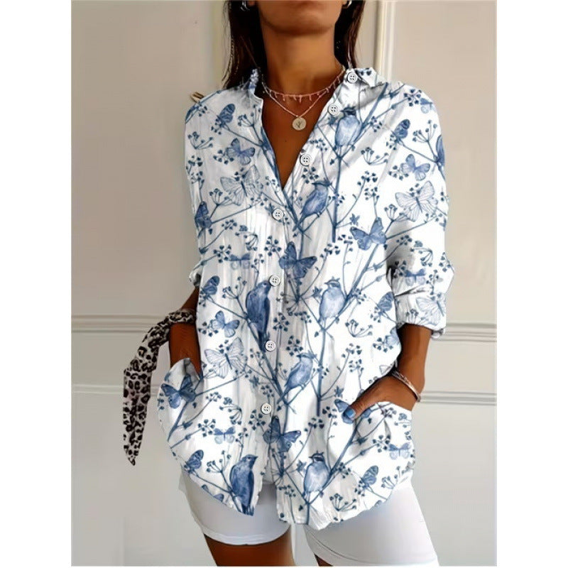 Digital Print Stand Collar Long Sleeve Shirt for Vacation