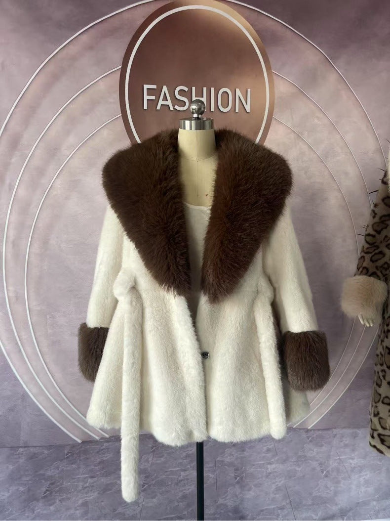 Big Fur Collar Long Mink Faux Fox Coat