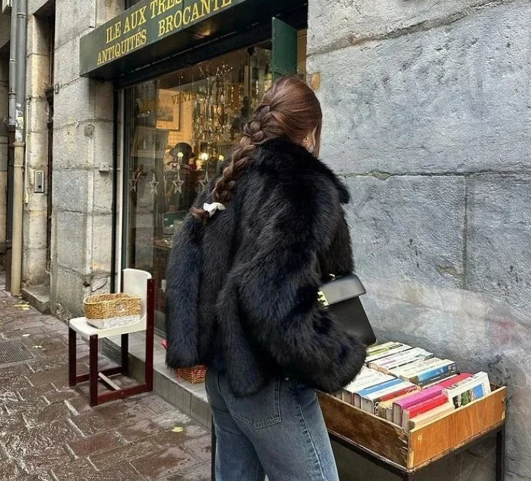 faux wool suit collar imitation fur cropped coat