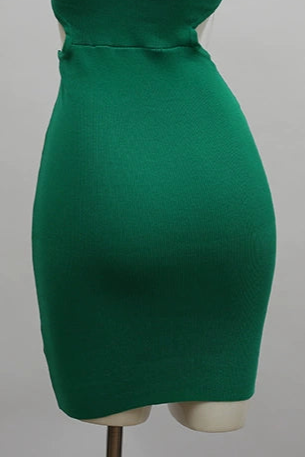 green hollow knitted mini dress