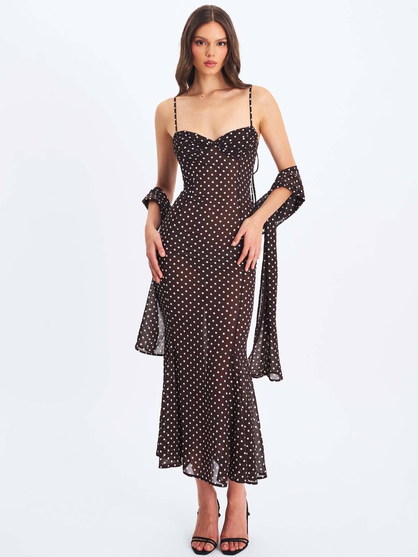 suspender scarf decorated with polka dot print backless dress