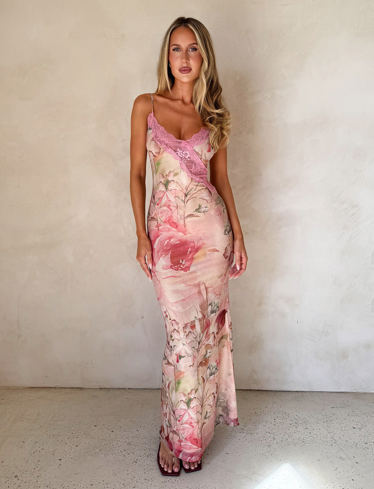 print backless lace hip skirt dress