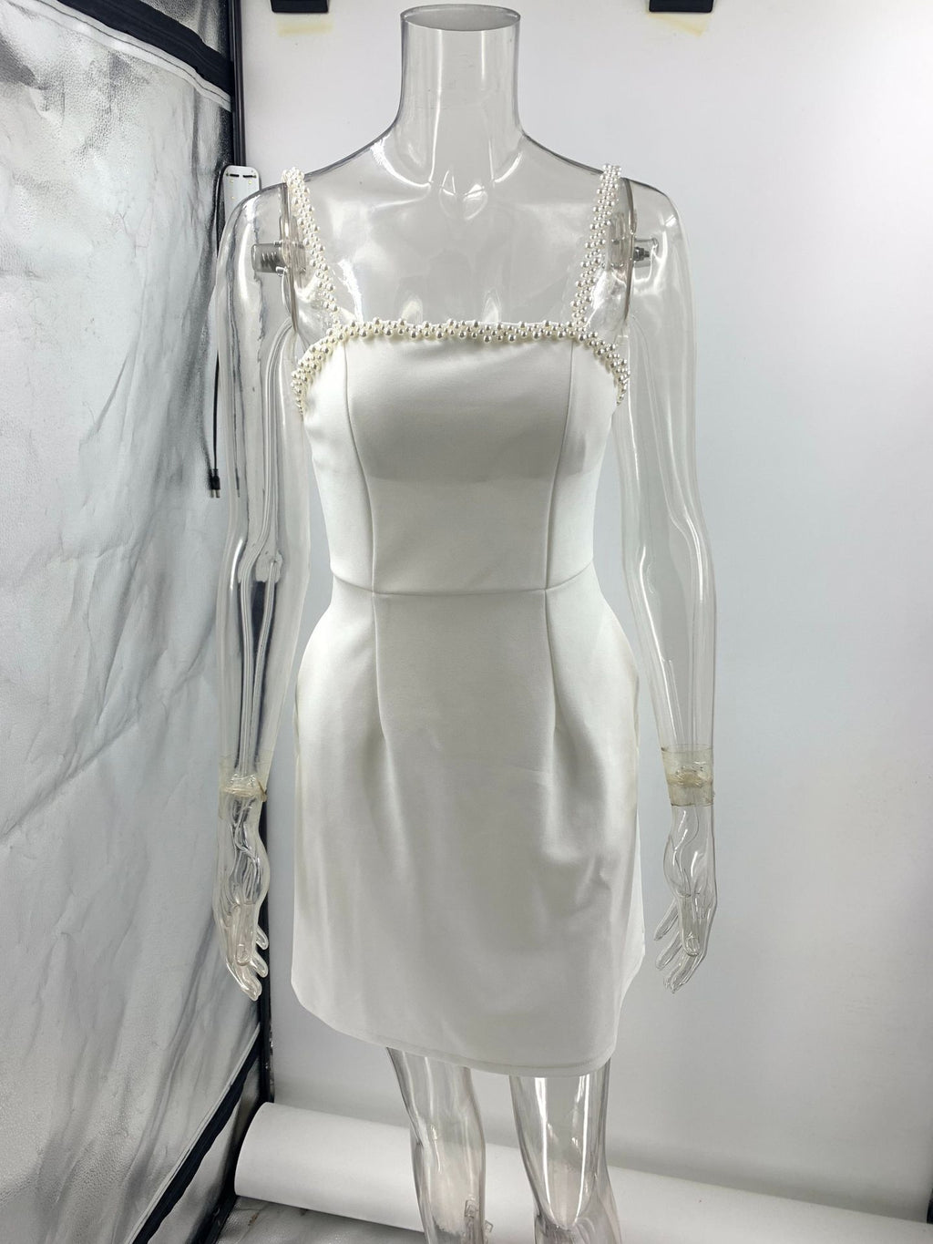 White Beaded Mini Dress - Embellished Suspender Party Dress