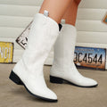 Glossy pointed toe square heel embroidered knight boots