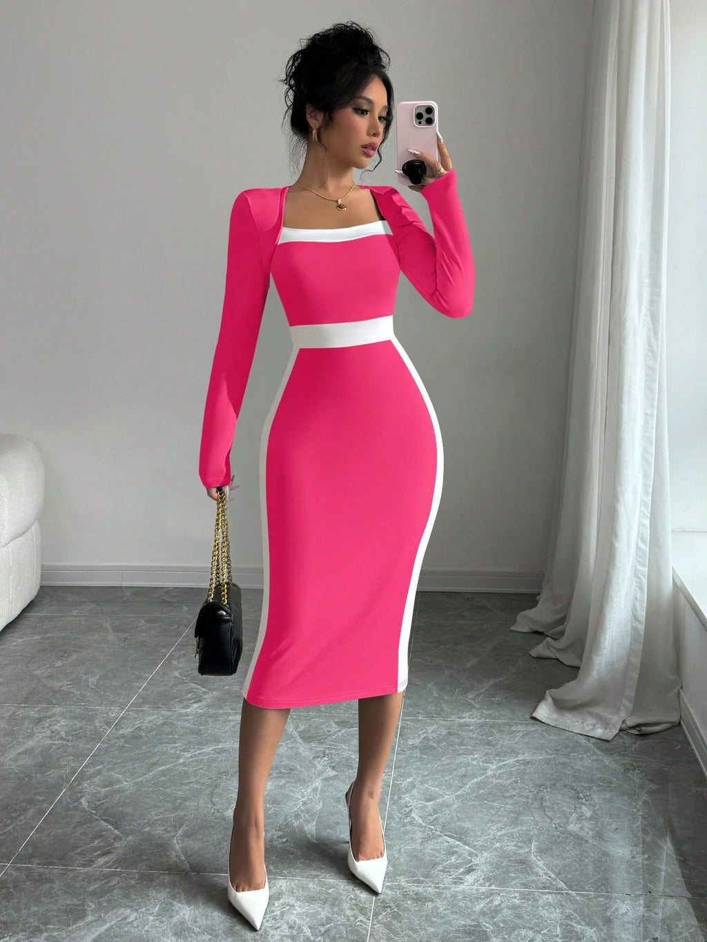 georgia pink long sleeve maxi dress