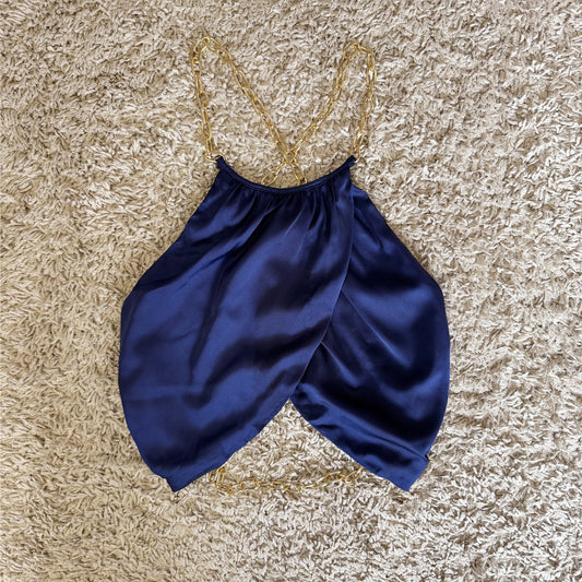 backless chain decorated satin glossy camisole top