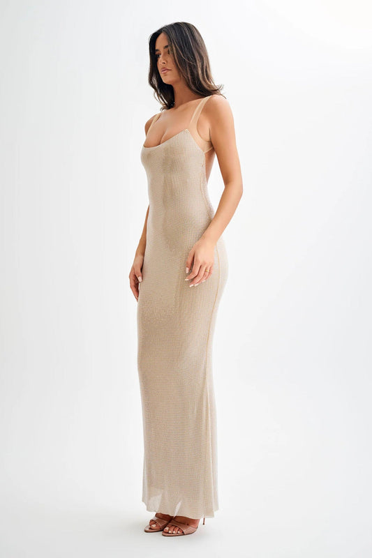 Hot Diamond Hip Skirt Open Back Dress