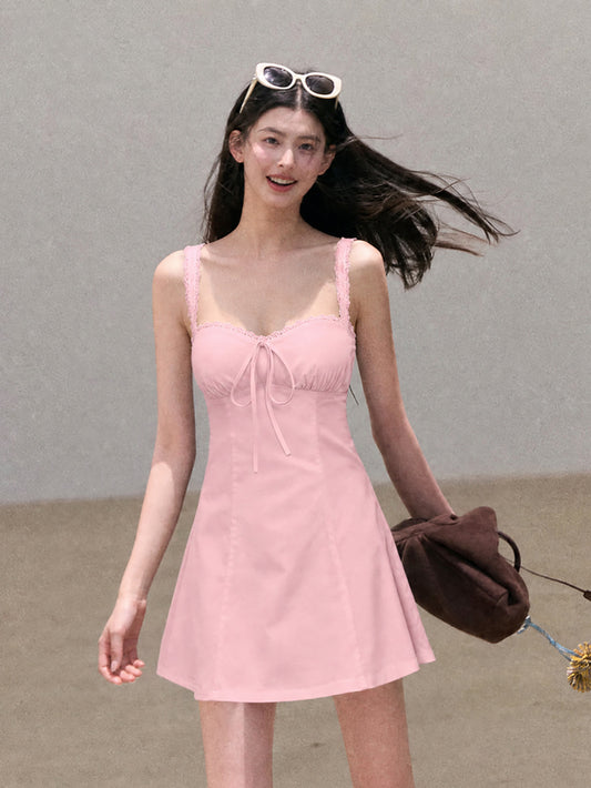 pink Tencel Bamboo Joint strap backless mini dress