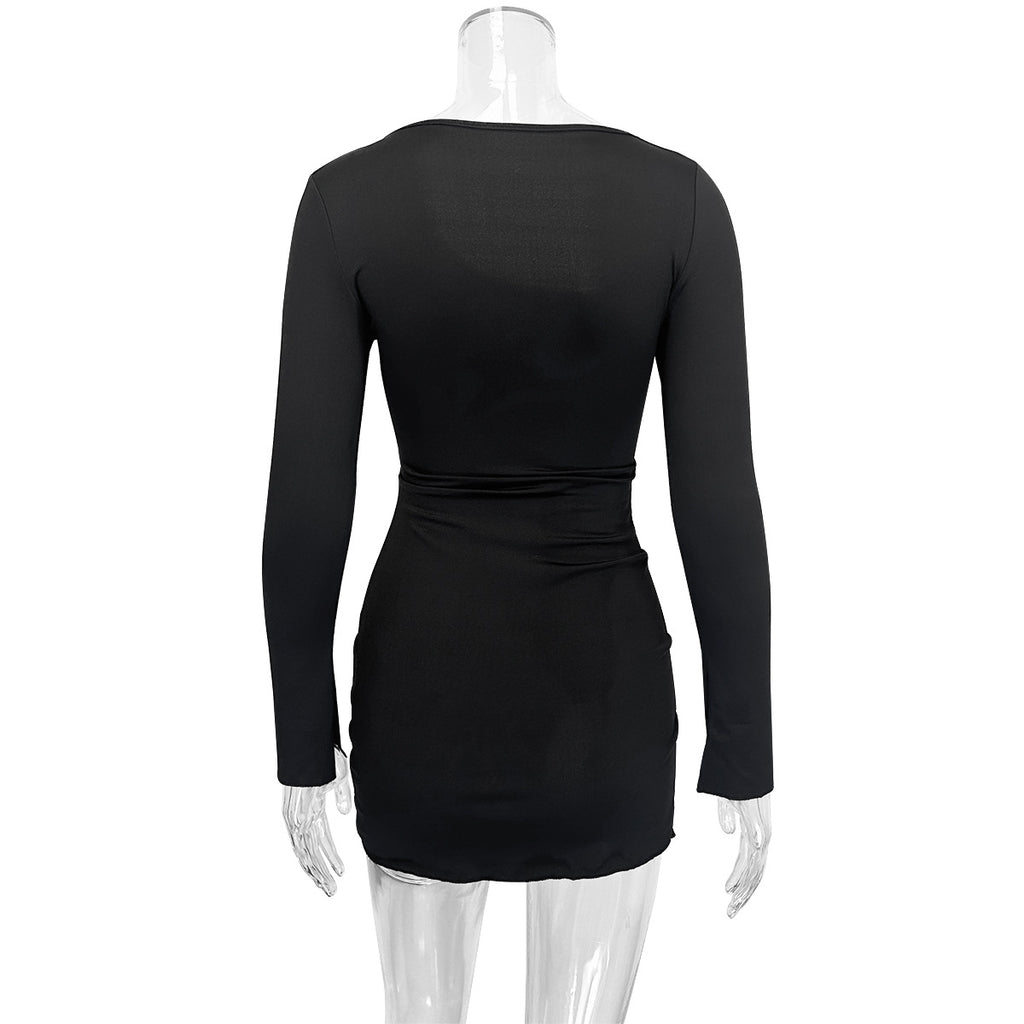 Black Asymmetrical Long-Sleeved Slit Bodycon Mini dress