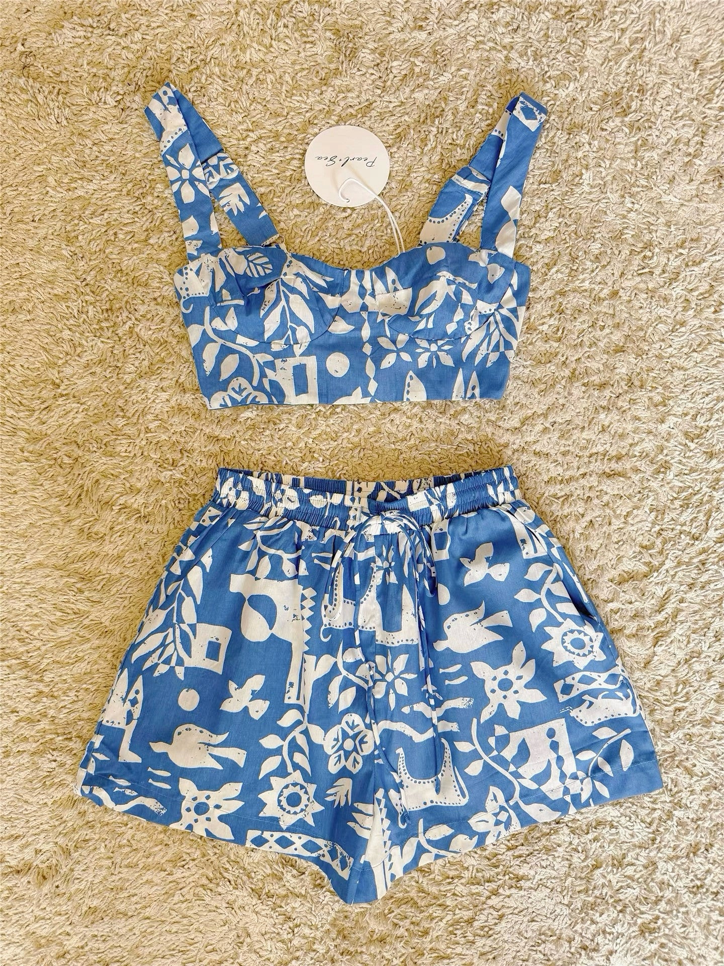 graffiti hand-painted pattern camisole shorts all-cotton two-piece set