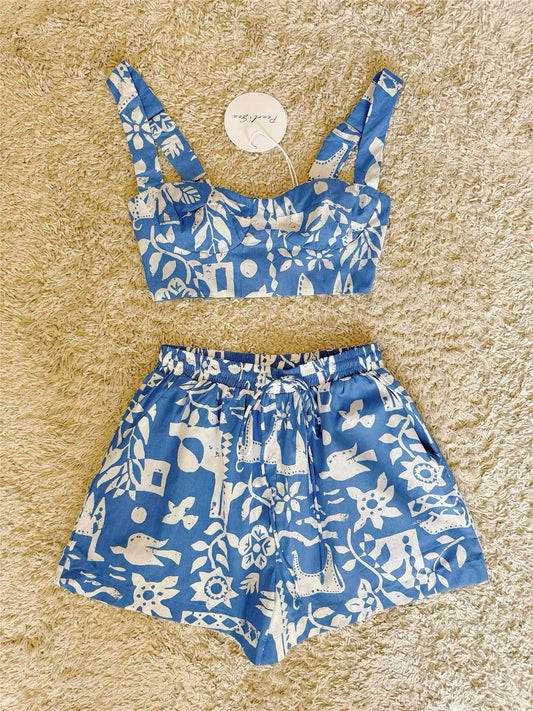 graffiti hand-painted pattern camisole shorts all-cotton two-piece set