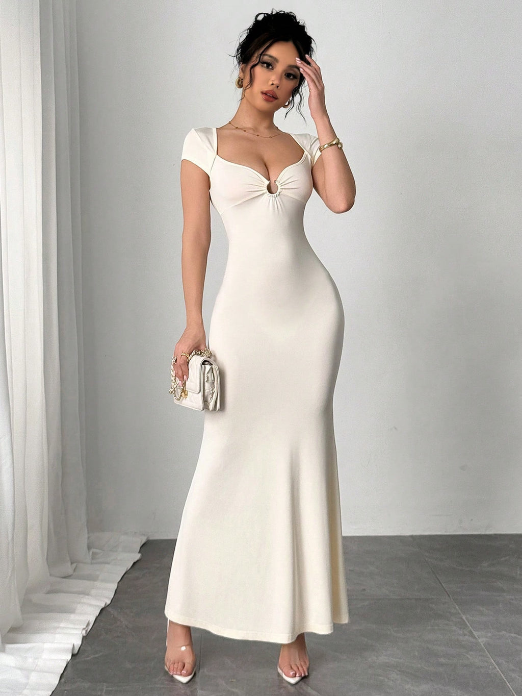 olivia white V-neck maxi dress