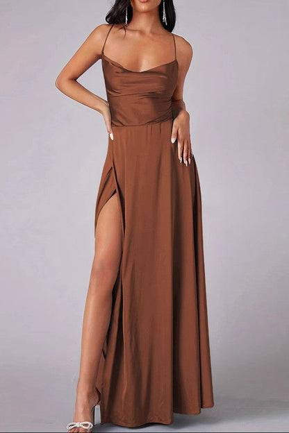 Spaghetti strap slit fitted backless dress