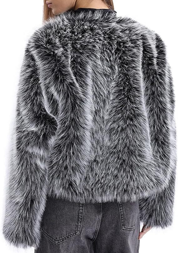 faux fur long-sleeved front open cropped coats