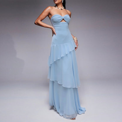 blue bandeau slim maxi dress