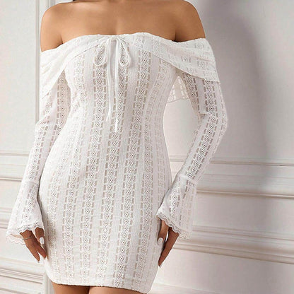white lace patchwork one-shoulder mini dress
