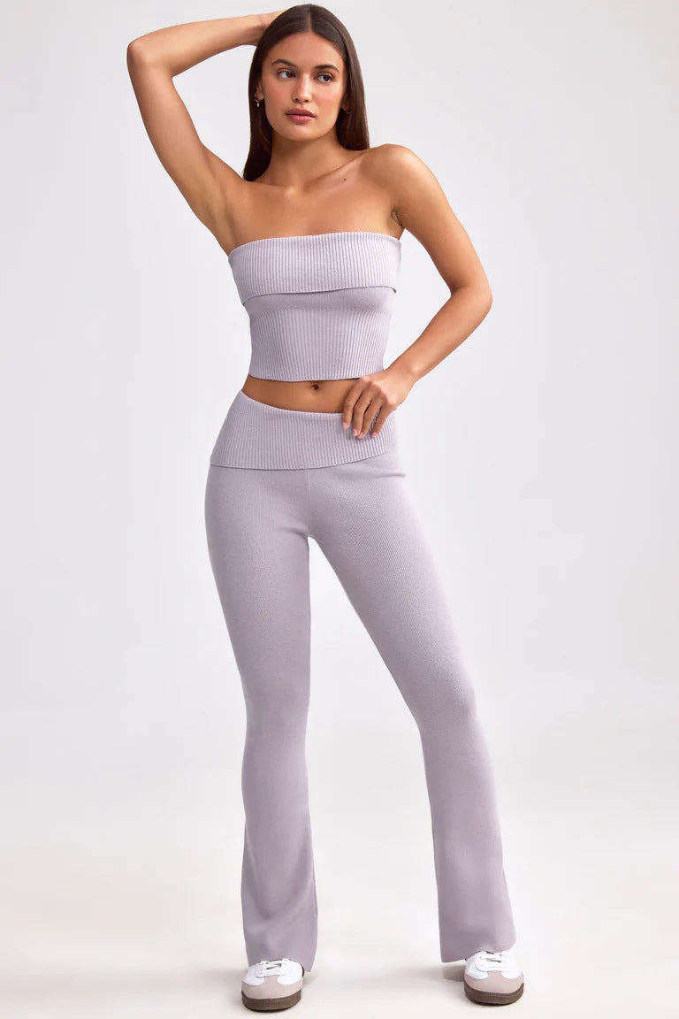 purple Strapless top and flared trousers two-piece set