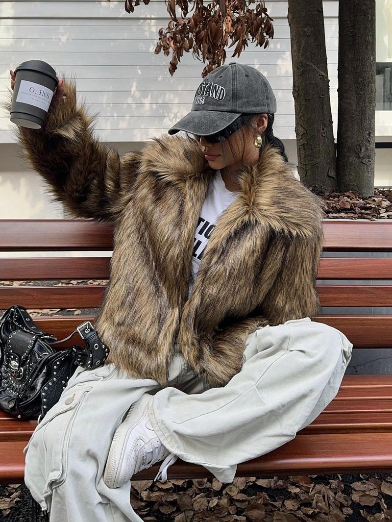 imitation fox fur long sleeve short jackets