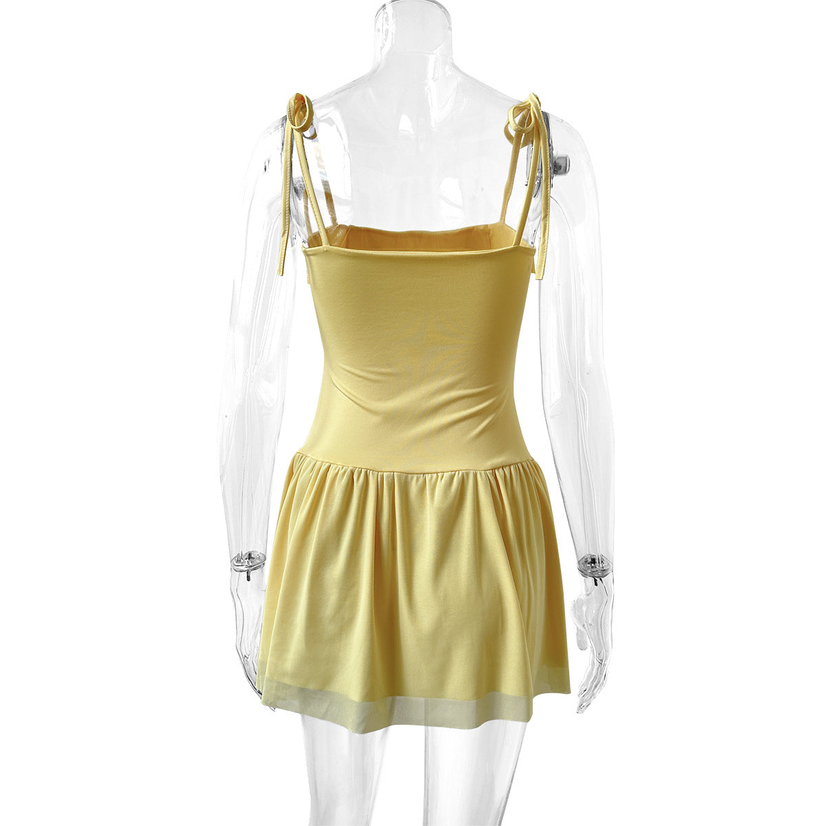 Spaghetti strap tie-up pleated mini dress