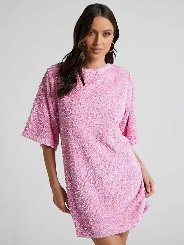 Round neck sequined mini dress