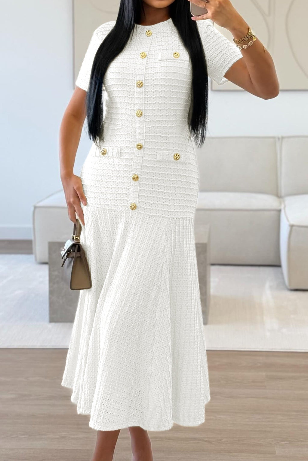 white buttons short sleeves maxi dress