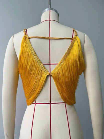 off shoulder camisole vest irregular fringed halterneck top