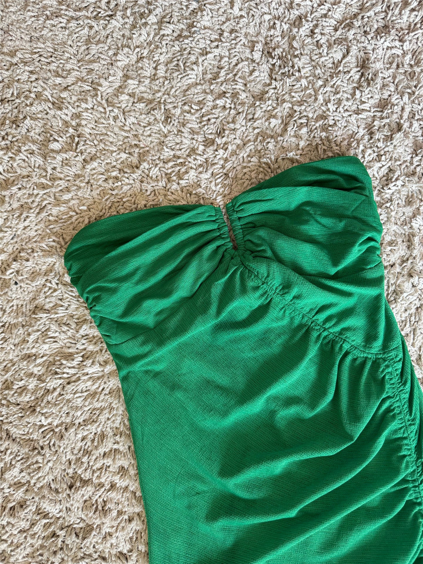 light-green stretch slit strapless long dress