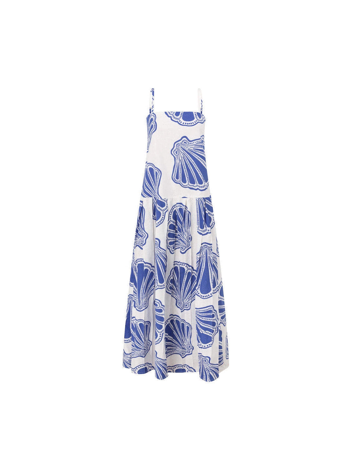 Linen print resort maxi dress - blue/white
