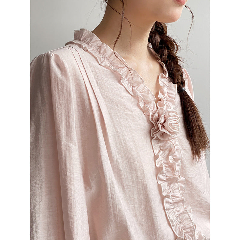 poppy ruffle lantern sleeve shirt