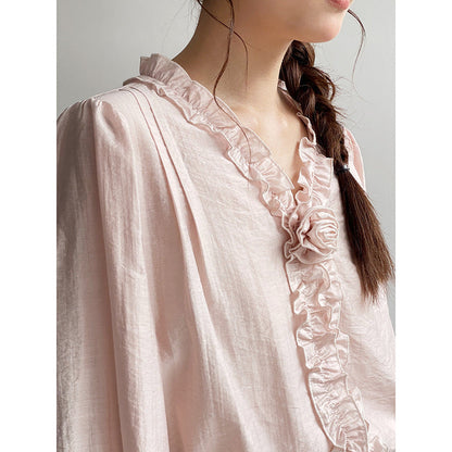 poppy ruffle lantern sleeve shirt