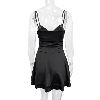 black Deep V-neck backless pleated bodycon mini dress